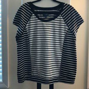 Peter Som Black & White Striped Short Sleeve Shirt